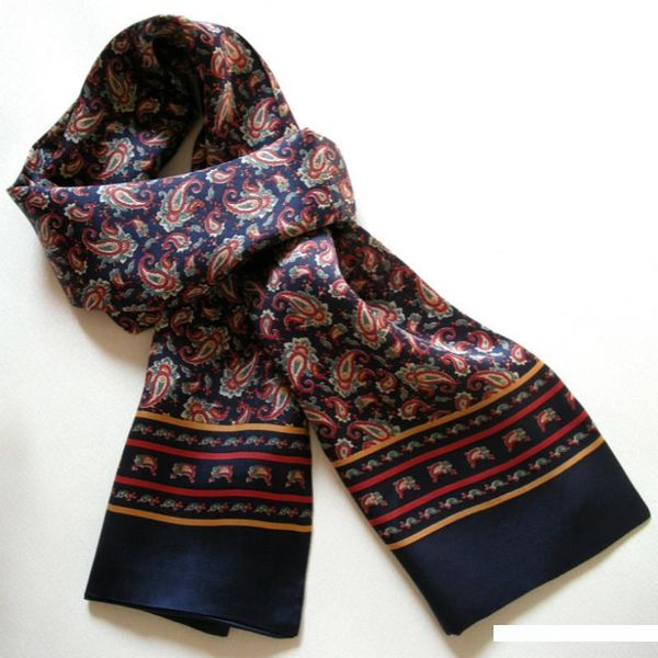 

new vintage pure silk scarf men 2015 fashion cashew flowers pattern print double layer silk satin neckerchiefs c19032501, Blue;gray