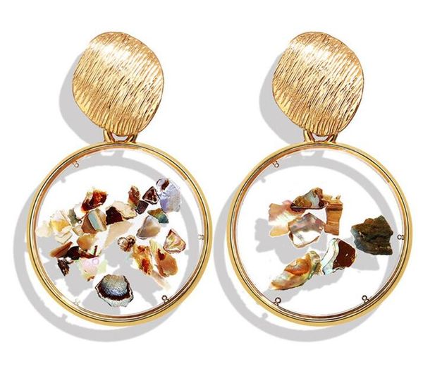 

european and american cross-border new creative retro alloy transparent inlaid broken shell geometric irregular earrings wy920, Silver