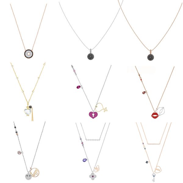 

fahmiy swa sweet love lips pendant necklace simple sphere rose gold four-leaf clover love arrow two-one clavicle chain, Black