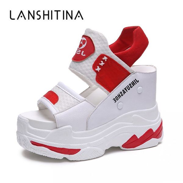 

2019 summer women sandals black wedge heels sneakers summer peep toe high heels platform white flip-flops thick bottom sandals t200226