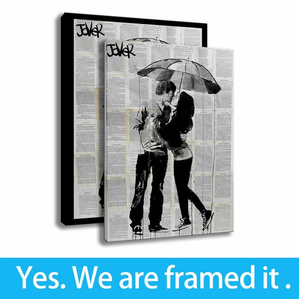 

wall paintings character art print home decoration canvas couple under umbrella framed art - ready to hang - support customization
