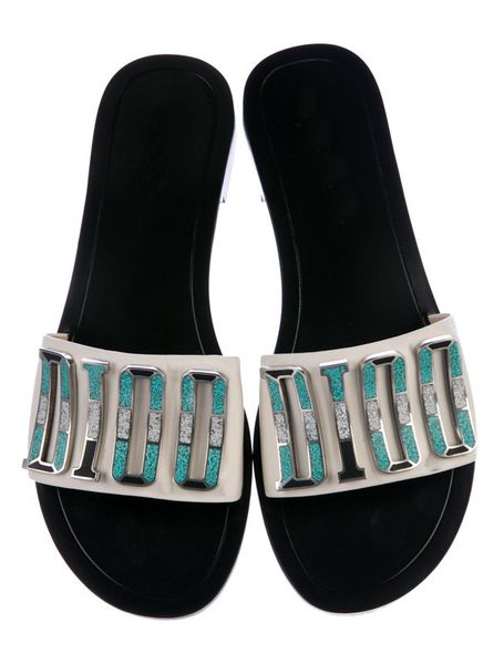

новое прибытие женская мода эволюция слайд сандалии с кремово-белый логотип Detai д