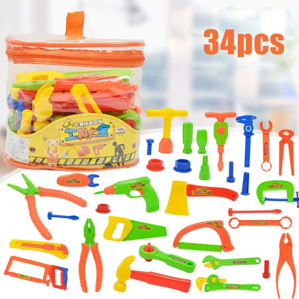 

34pcs deluxe repair tools set children's role playing toy diy disassembly toy portable tool table simulation repair kit educational toy