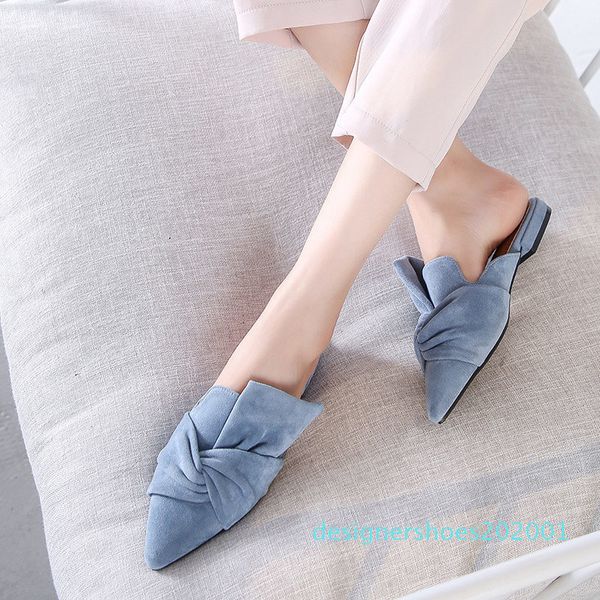 

autumn women slippers flock bowtie female mules fashion low heels shoe pointed toe plus size elegant woman slipper d01, Black