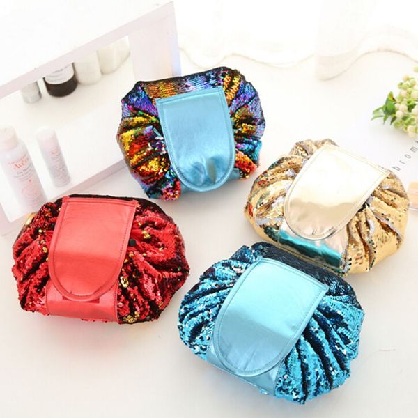 

1pc woman bag fashion mermaid sequin travel makeup cosmetic bag case wash organizer storage pouch drawstring brushes magic
