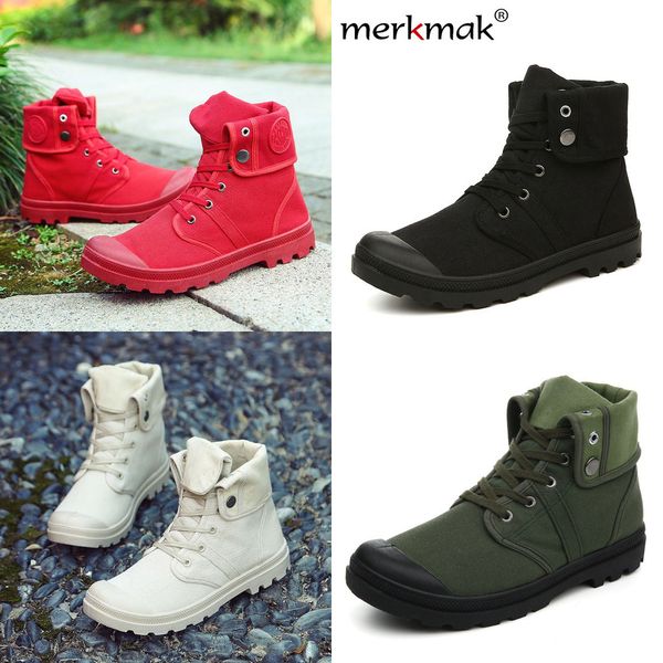 

merkmak autumn winter men canvas boots army combat style fashion high-military ankle boots men's shoes comfortable sneakers, Black
