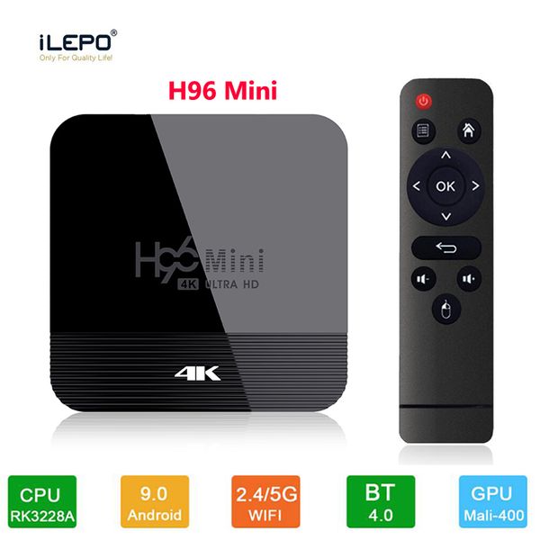 

h96 mini h8 android 9.0 tv box rockchip rk3228a 4k 2.4+5ghz 2gb 16gb dual wifi bt4.0 set receiver