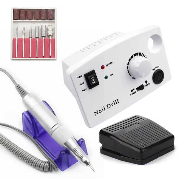 

35000rpm nail drill machine manicure machine for pro manicure pedicure electric nail file art equipment with drill bit, Silver