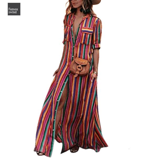 

женский макси платье полосатый boho стиль 2019 осень длинная рубашка платье партии женщин элегантное платье плюс размер aon47 дизайнер одежд, Black;gray