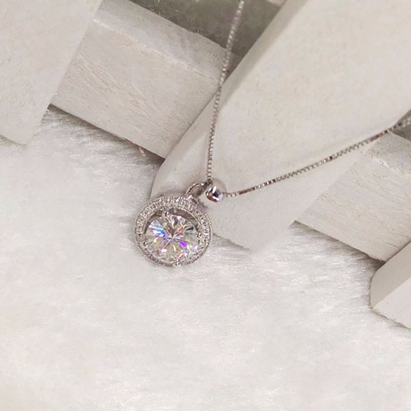 

bonsoir round moissanite pendant 9k white gold women trendy style, Black