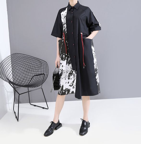 

skirt 2020 summer new womens splash printing shirt dress 6130, White;black