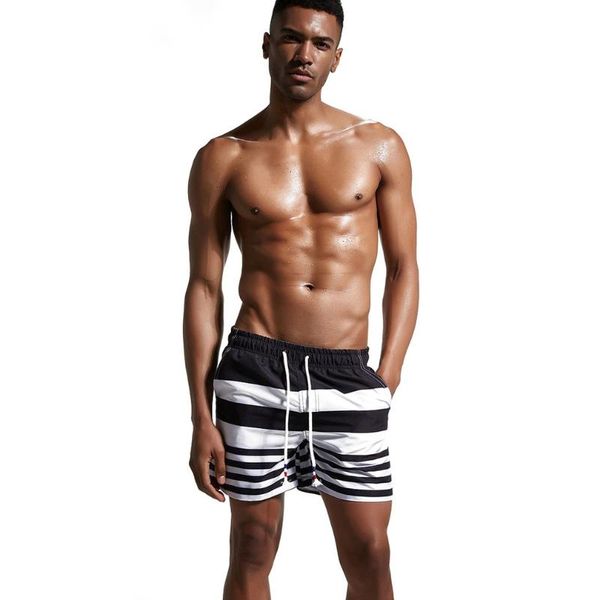 

men fashion shorts drawstring stripe beach pants male bathing suit trunks shorts large size board male underpant, Black;white