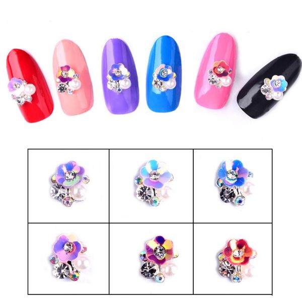 

10pcs nail 3d rhinestone sticker pearl flower design decals gel polish manicure nail art slices diy tool nails art decorations, Silver;gold
