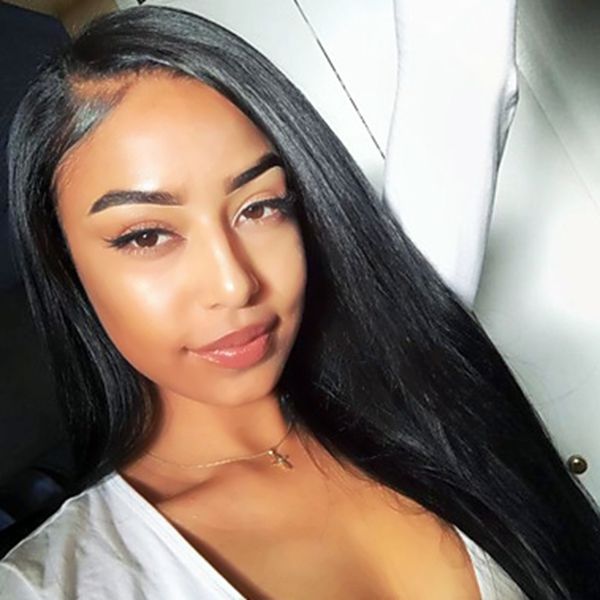 180 Density Black Straight Hair Synthetic Lace Front Wig Natural