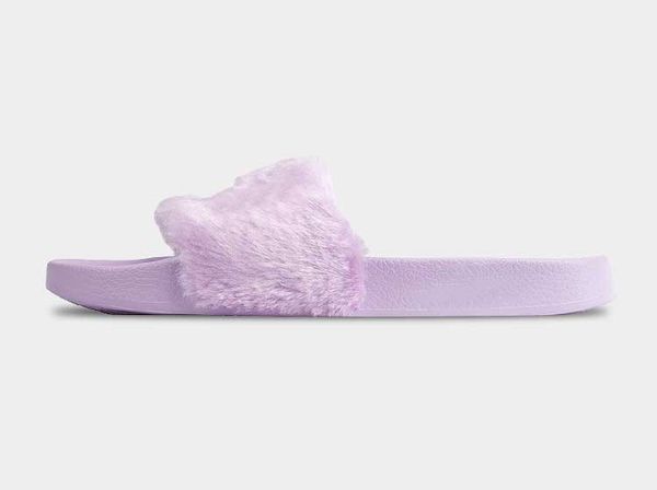 

2017 new rihanna leadcat fenty fashion color slipper faux fur burgundy slide slippers ladies indoor purple pink sandals cs077, Black