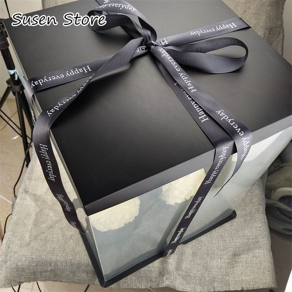 

3 size gift box custom transparent pet birthday cake box inches heightening thick plastic birthday gift baking packaging