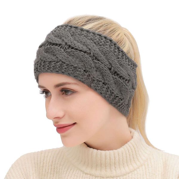 

super sell-spring winter ear warmer headband for women knitted crochet twist hair band girls turban elastic wide hair accessorie, Blue;black