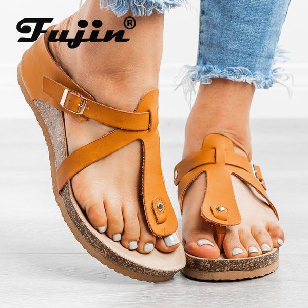 

fujin women sandals 2020 summer flat bottom open toe solid low heels fashion flip flops wedges breathable causal women slippers, Black