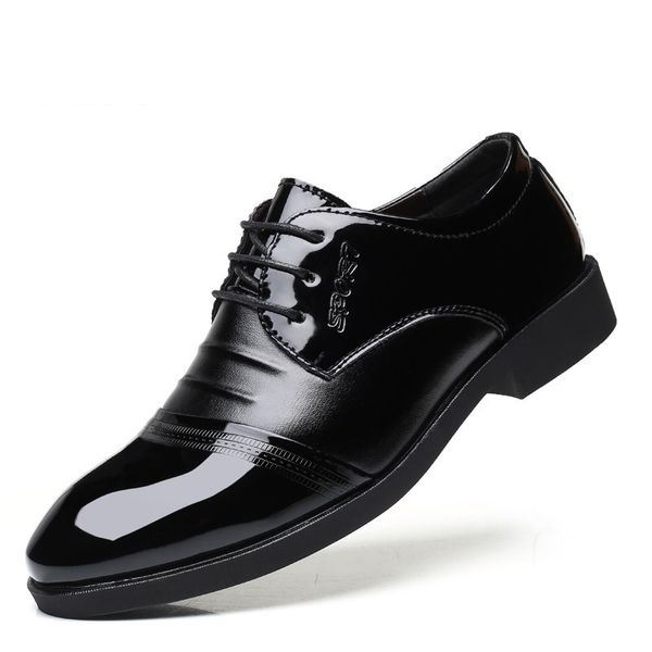 

patent leather pointed toe lace-up men dress shoes business shoes mans oxford for men sapato social masculino scarpe uomo, Black
