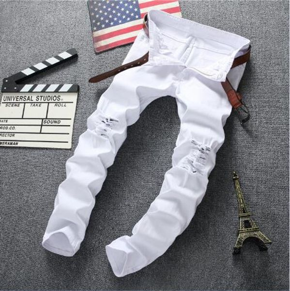 

2020 оптово-swag mens конструктора марка black jeans тощий рваные разрушенный stretch slim fit hop hop штаны с отверстиями для мужчин js34, Blue