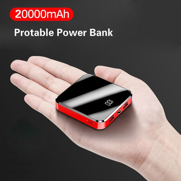 

20000mah portable mini power bank mirror screen led display powerbank external battery pack poverbank for xiaomi iphone huawei