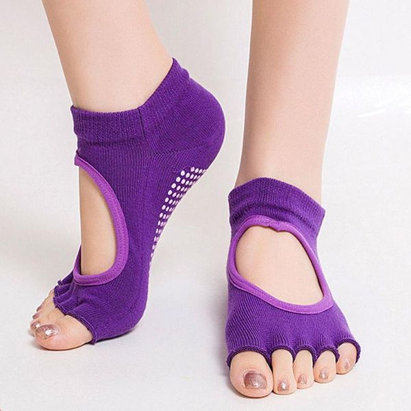 

1 pair women yoga socks anti slip for lady gym fitness sports pilates sock professional slippers dance protector, Black