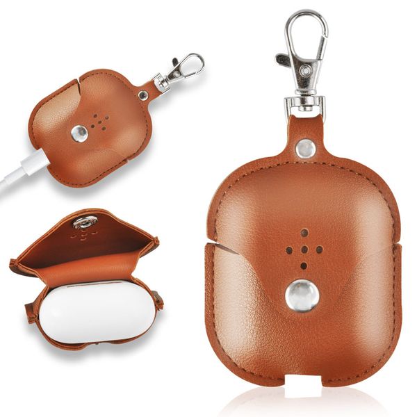 

Luxury PU Leather Cases For Airpods Case Air Pods Protective Covers Hook Clasp Keychain Anti Lost Fashion Earphone Case Protector Pouch Gift