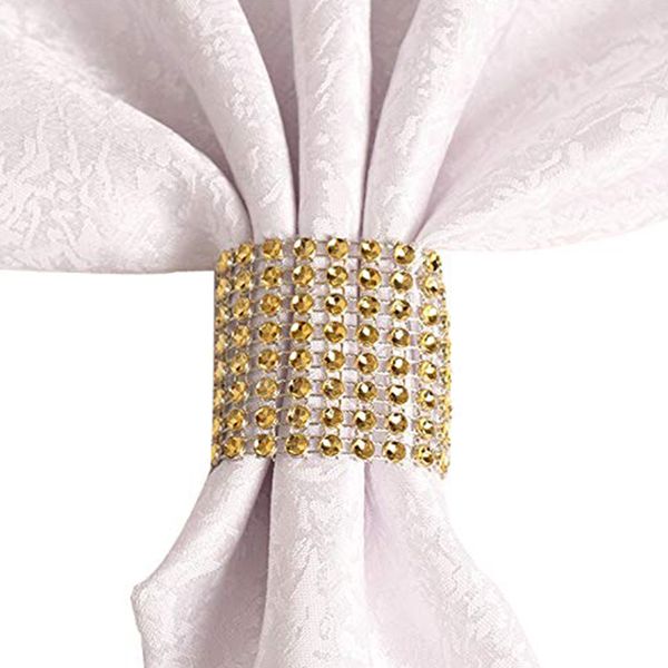

rhinestone napkin rings wedding adornment, napkin holder for diy party banquet birthday, gold (50pcs