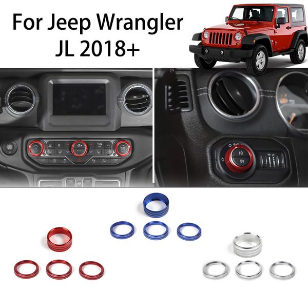 Liga de alumínio farol e ar condicionado rotativo anel decorativo decoração capa apta para jeep wrangler jl auto acessórios interiores