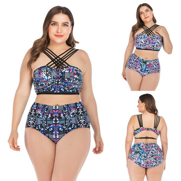 

womail plus size bikini set 2019 women's printing splice backless strap high waist two piece swimsuits maillot de bain, White;black