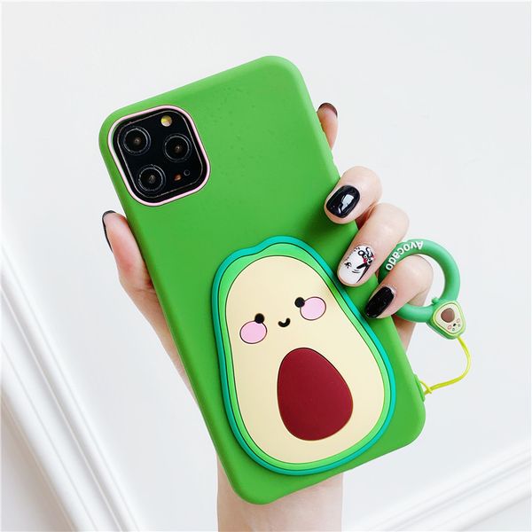 

3d avocado case for iphone 11 pro max creative luxury soft silicone protective cover for iphone xs xr with strap lanyard
