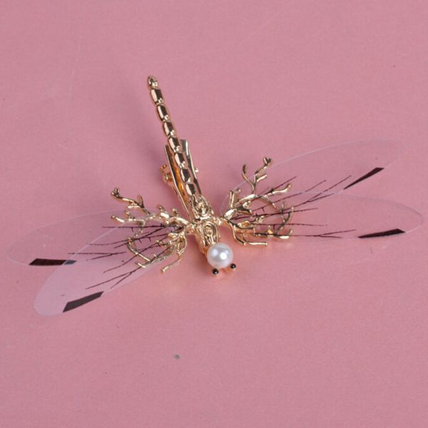 Trendy Golden Dragonfly Hairpins Headdress Transparent Wings
