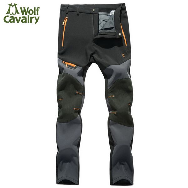 

cavalrywalf winter warm fleece softshell pants men climbing camping hiking trousers waterproof windproof for ski trekking,am014, Black;green