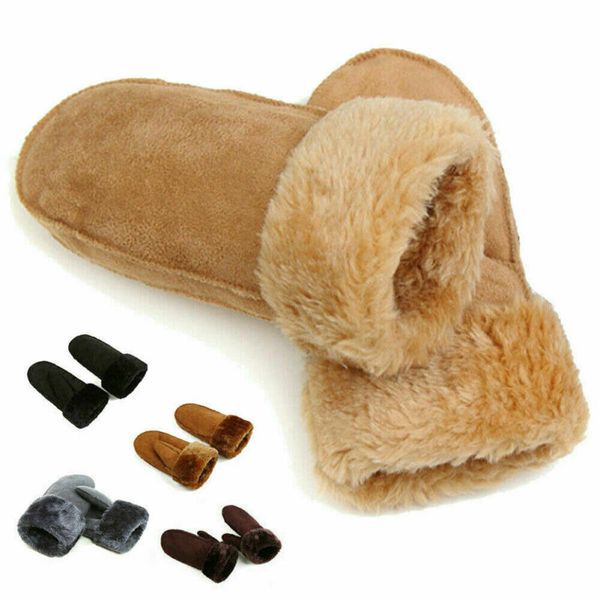 

2019 autumn winter women ladies gloves solid full figure mittens fur leather warm gloves, Blue;gray