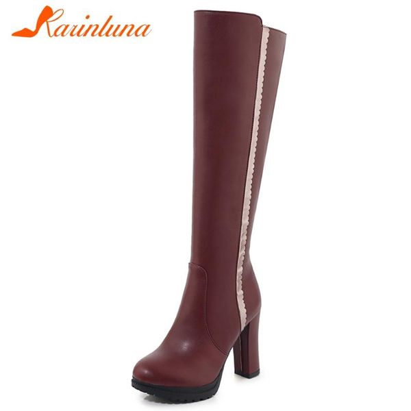 

karin new spring ladies high heel boots 33-43 fashion knee high platform boots women elegant street decorating shoes woman, Black