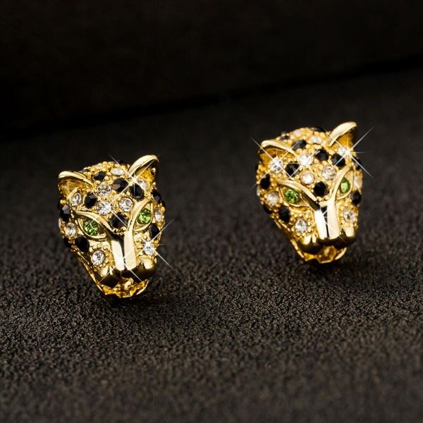 

little cheetah 585 rose gold zircon inlay lady earrings holiday gift wedding jewelry anniversary gift fashion exquisite, Silver