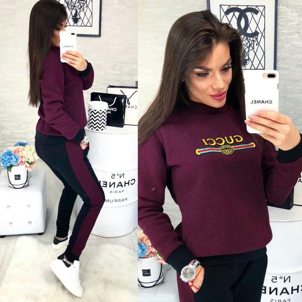 

2019 suit-dress spelling color printing catch down leisure time sweater suit 9913, Gray