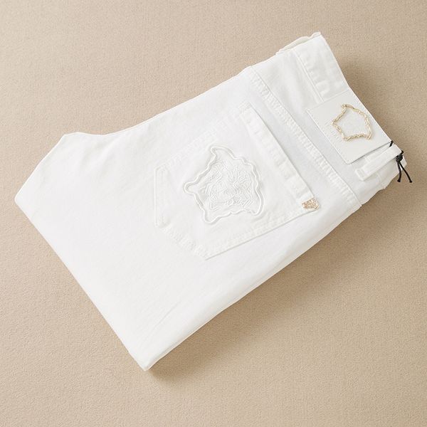 

2019 pring and ummer men trou er embroidery white in wai t jean korean edition youth wa hing trou er 309