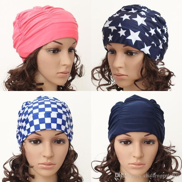 

2020 fashionable cloth pleated larg long hair spring cloth swimming cap men's and women's separate swimsuits