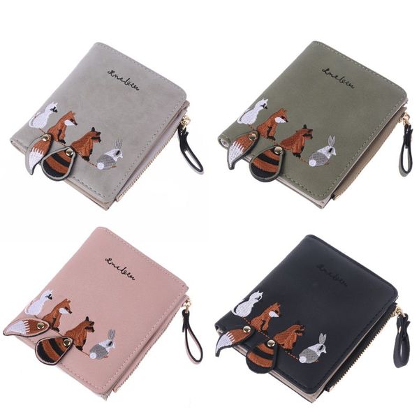 

women fashion pu leather mini coin card holder cute cartoon embroidery wallet short purse, Red;black