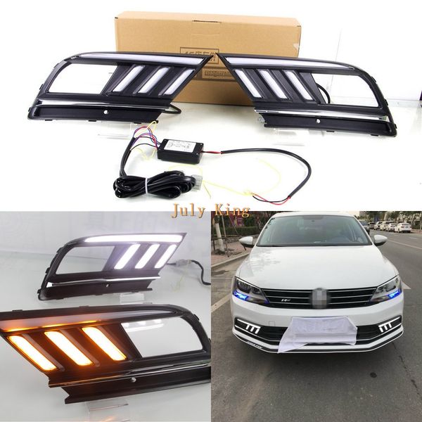 

july king led daytime running lights case for volkswagen jetta mk7 sagitar 2016-2018, led drl + streamer yellow turn signals light