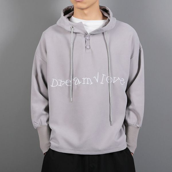 

autumn large sizes man hoodies solid color embroidery men's sweatshirts blue gray yellow men hooded sweatshirts, Black