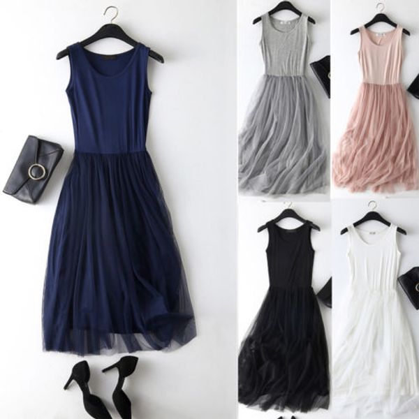 

arrivals fashion fashion women spring summer patchwork mesh party dress gauze tank dress sundress, Black;gray