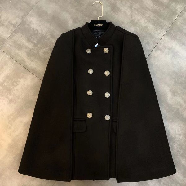 

jacket 2019 autumn new stand collar double-breasted decorative woolen cape coat female, Black
