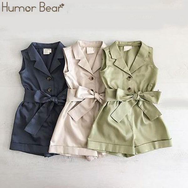 

humor bear summer toddler baby girl kids clothing bow tie waist romper sleeveless jumpsuit overalls shorts outfits kids clothing t200707, White
