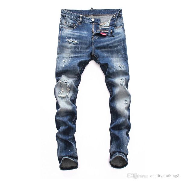 

2020 новое поступление высокое качество бренд дизайнер мужчины джинсовые джинсы вышивка брюки мода отверстия мужские узкие джинсы роскошные, Blue