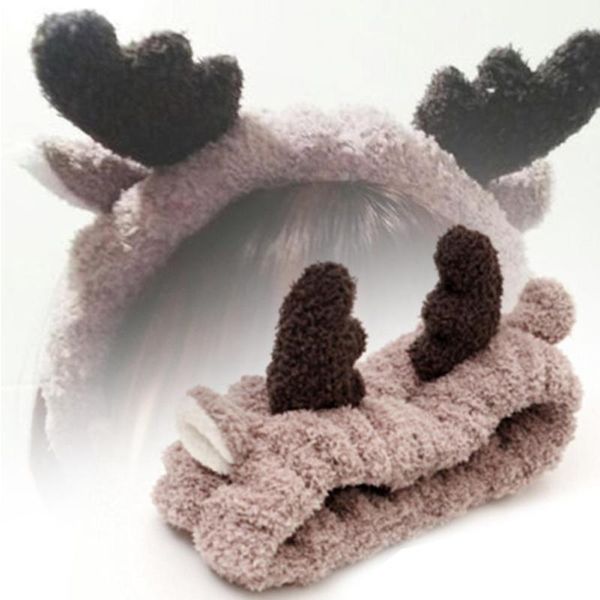 

1pc christmas deer horn spa wash face makeup women cartoon soft headbands elastic hair band #30