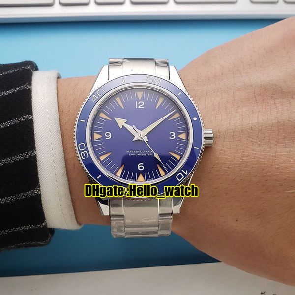 

new 300m 41mm 233.90.41.21.03.002 james bond spectre 007 automatic mens watch blue dial stainless steel bracelet blue bezel sport watches, Slivery;brown