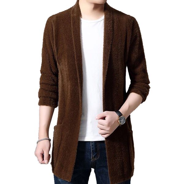 

men's sweaters man autumn mink velvet sweater jacket winter fur x-length coat, White;black