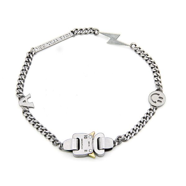 

high street alyx necklace good quality hip hop smiley pearl alyx accessories titanium steel metal alyx hero chain necklace, Silver